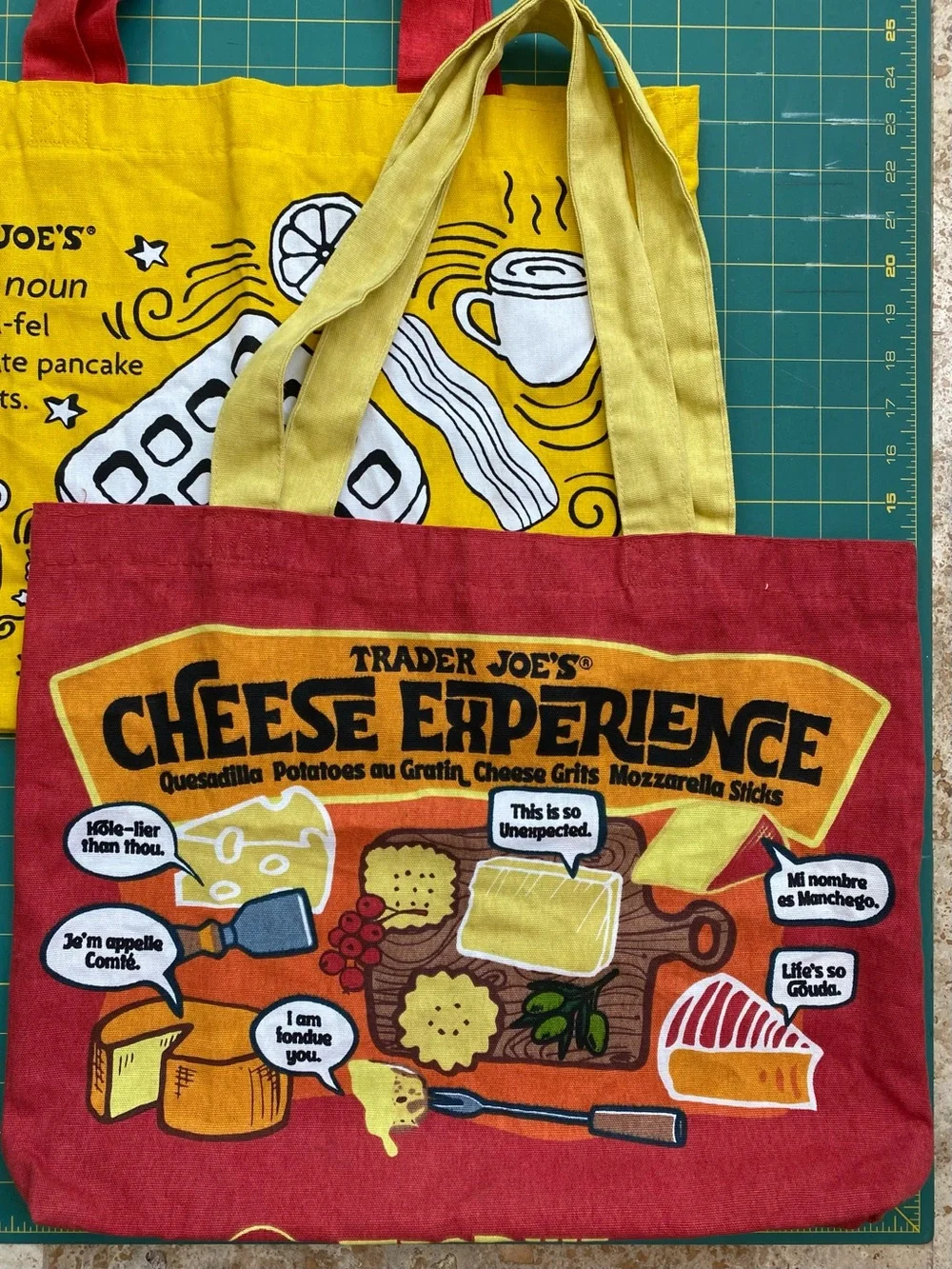 (2) Trader Joe’s Cloth Tote bags: Cheese Adventures & Waffles Toast Milk - Picture 12 of 13